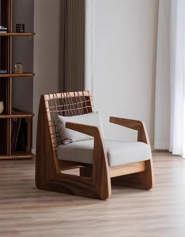 Delaney Retro Armchair, Solid Wood & Rattan