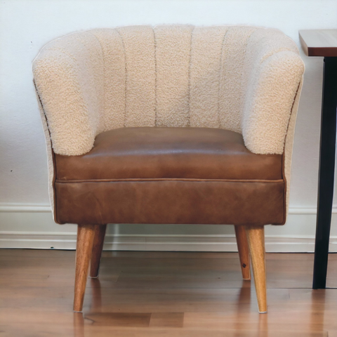 Artisan Furniture Solid Mango Wood Boucle Cream Buffalo Armchair