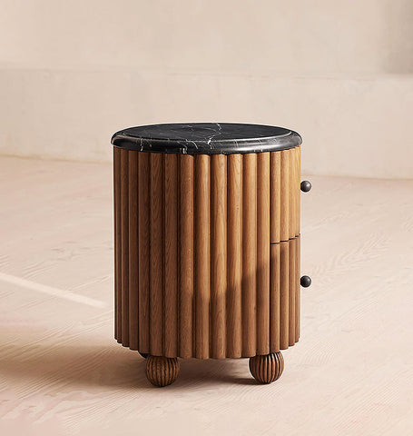 Ava Luxe Round Bedside Table, Marble
