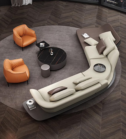 Dubois Three Seater Curved Sofa, Nappa Real Leather