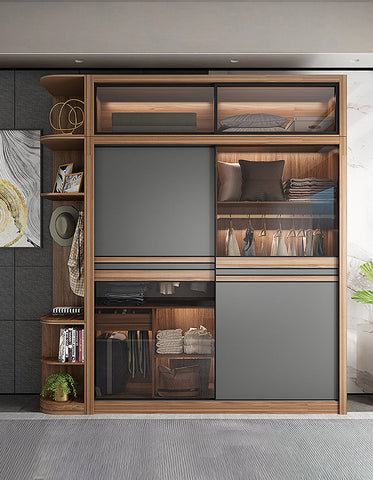 Ueda Double Sliding Door Wardrobe With Lights, Wood