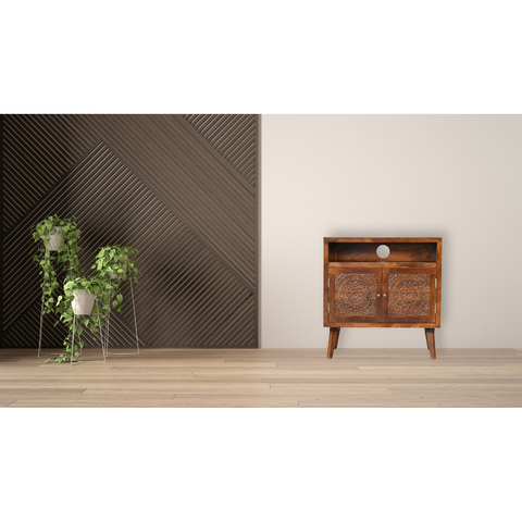 Artisan Furniture Solid Mango Wood Tova Open Shelf Cabinet