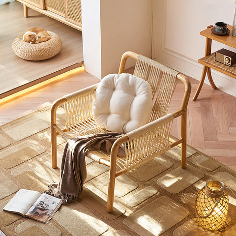 Zubkov Lounge Chair, Rattan & Solid Wood, Oak