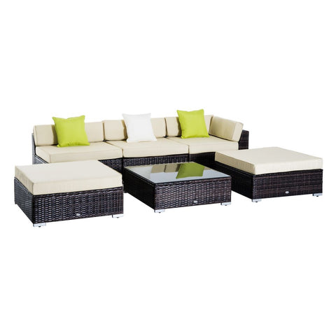 6 PC Rattan Sofa Coffee Table Set Sectional Wicker Weave Furniture