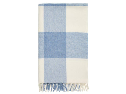 Pastel Block Check Merino Lambswool Throw - Aqua