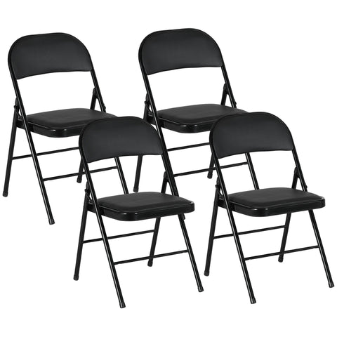 HOMCOM Set of Four Cushioned Folding Chairs - Black