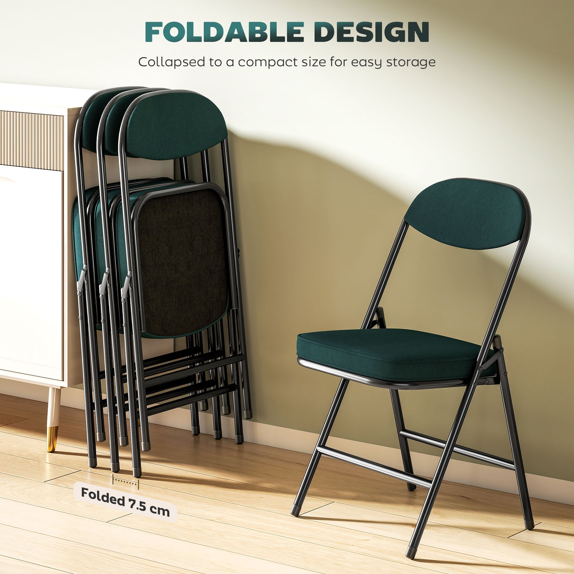 HOMCOM Set of Four Folding Corduroy Seat Chairs - Blue