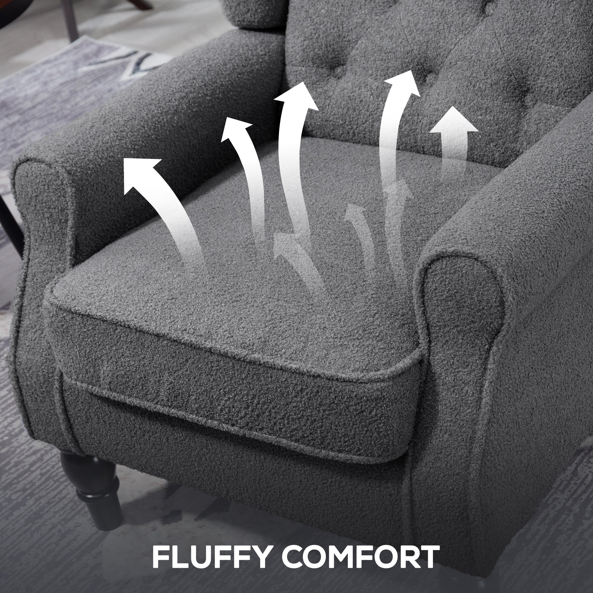HOMCOM Teddy Fleece Retro Wingback Chair - Grey