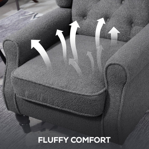 HOMCOM Teddy Fleece Retro Wingback Chair - Grey