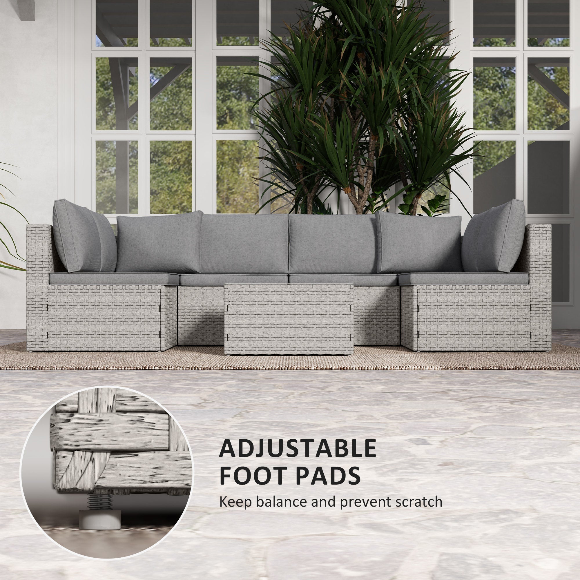 Outsunny Seven-Piece Modular Rattan Set - Grey