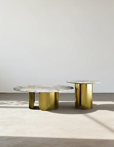 Maru Nesting Coffee Table Set, Sintered Stone Top With Gold Base