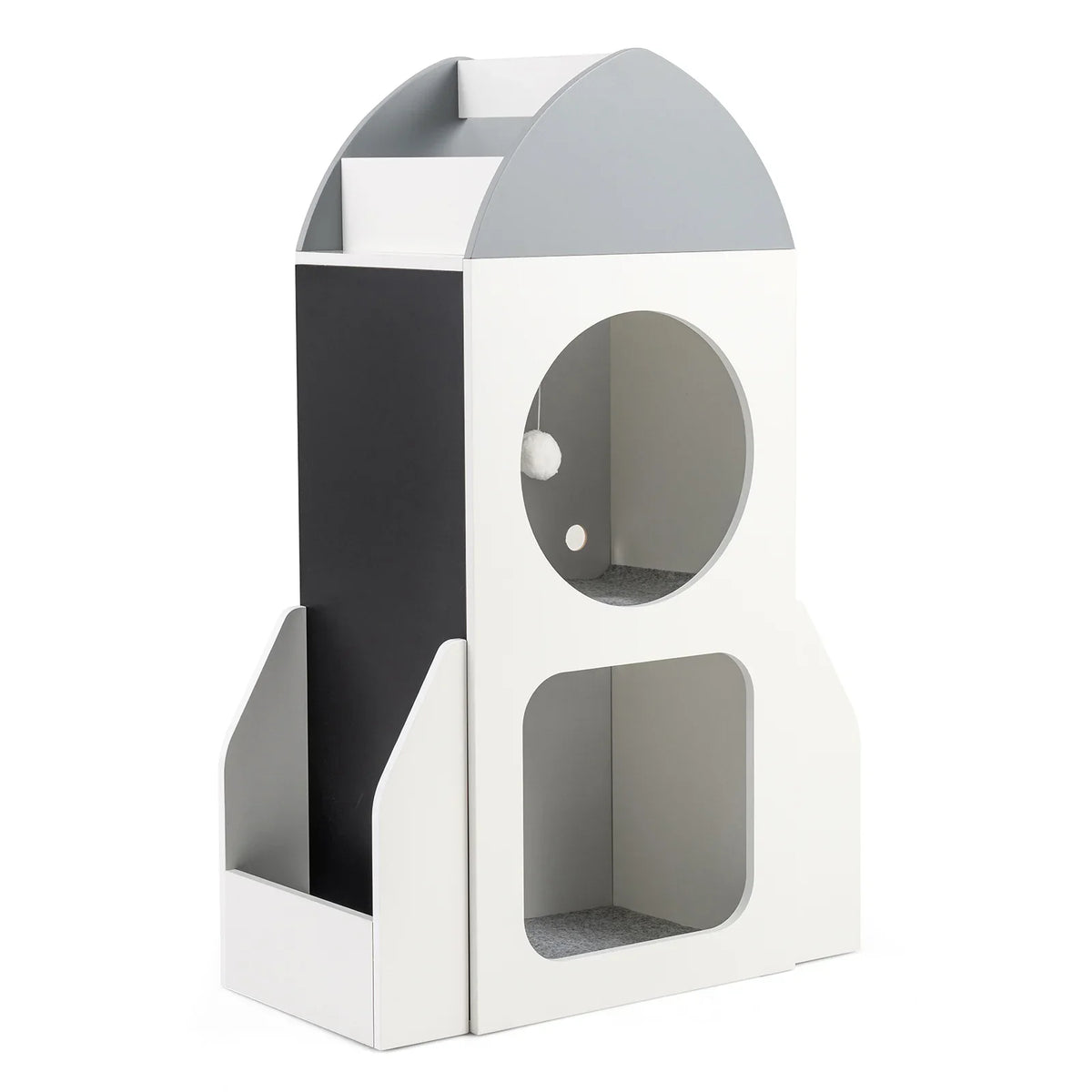 3-Tier Kids Bookshelf Rocket Space Theme Toddler Toy Storage Organizer with Chalkboard-White