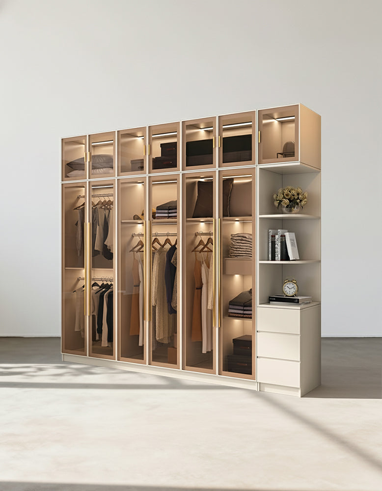 Varela Glass Door Wardrobe In Multiple Sizes, Corner Wardrobe With Lights