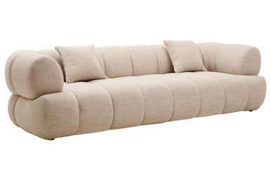 3 Seater Cream Linen Curved Sofa, Ordona