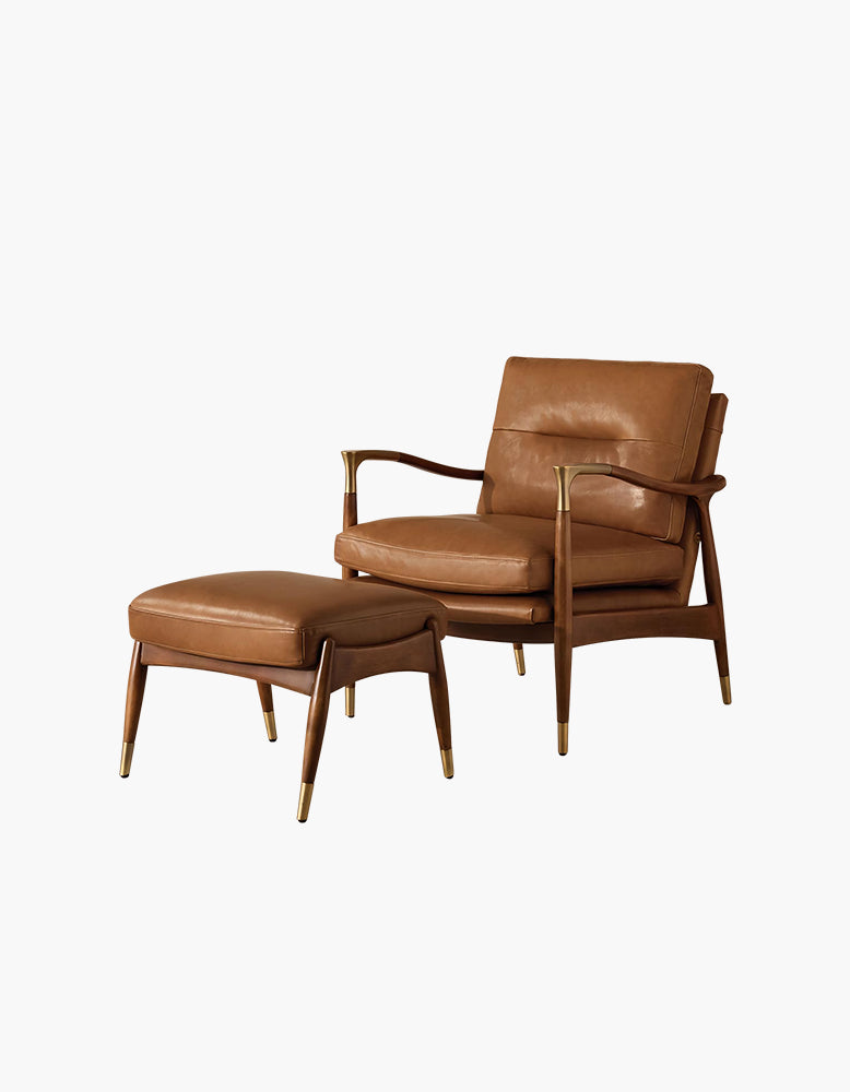 Aizawa Lounge Chair With Footstool, Real Leather