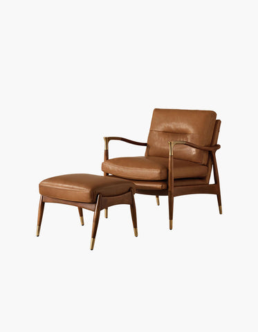Aizawa Lounge Chair With Footstool, Real Leather