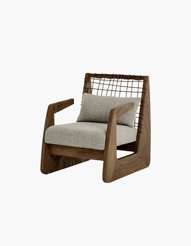 Delaney Retro Armchair, Solid Wood & Rattan
