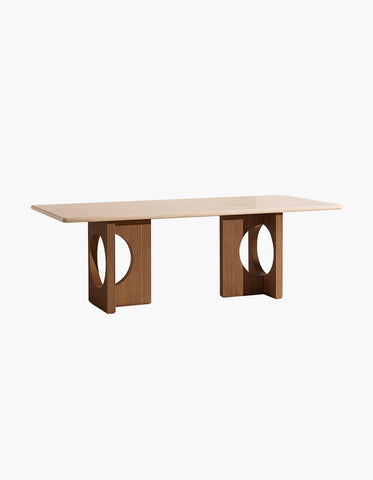 Boucheron Dining Table, Travertine & Solid Wood