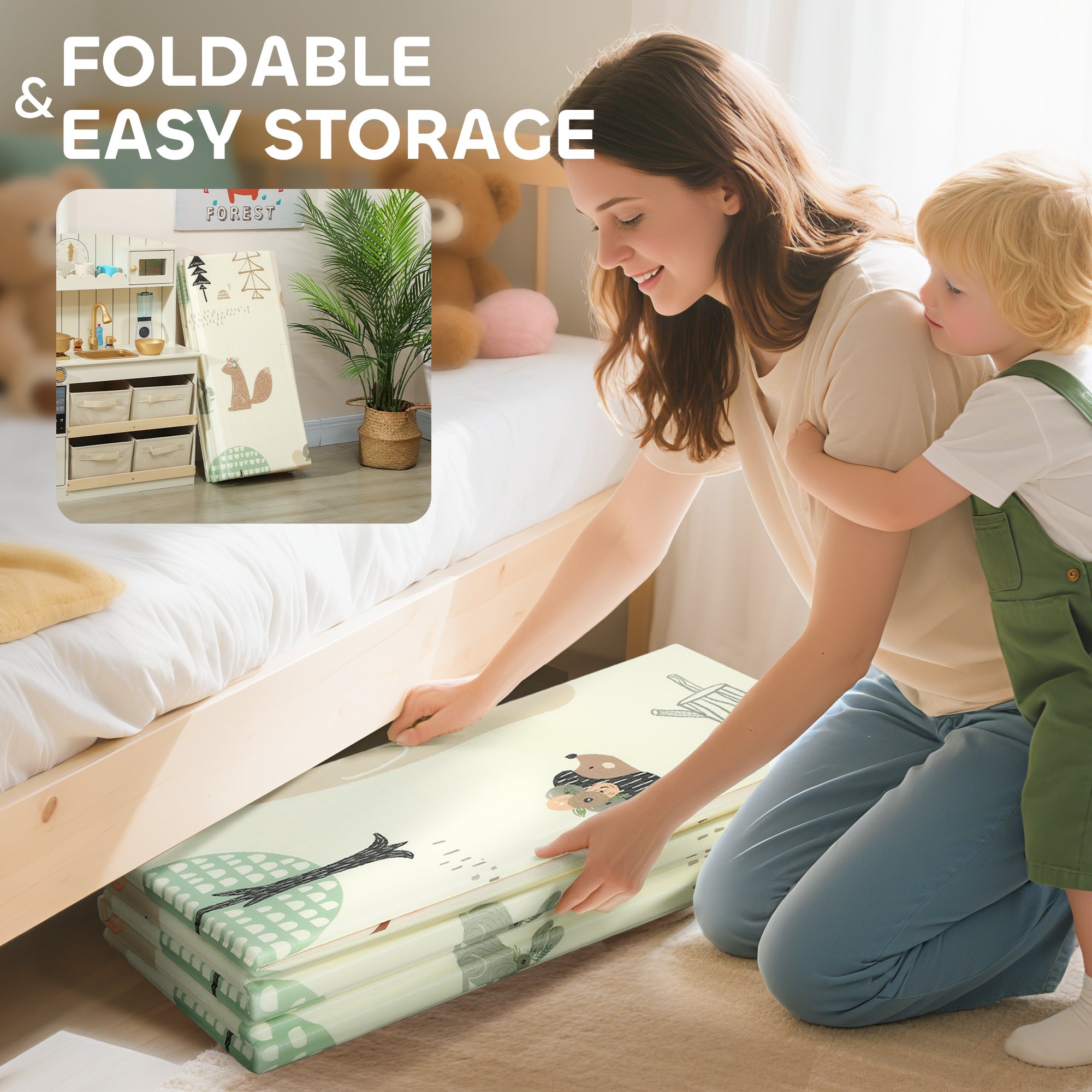 AIYAPLAY Baby Play Mat, Double Sideded Foldable Kids Crawling Mat, Reversible & Waterproof, Animal