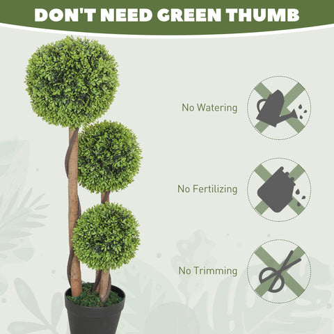 HOMCOM Decorative Artificial Trees Boxwood Ball Topiary Trees Set of 2 in Pot, Fake Plants for Home Indoor Outdoor Decor