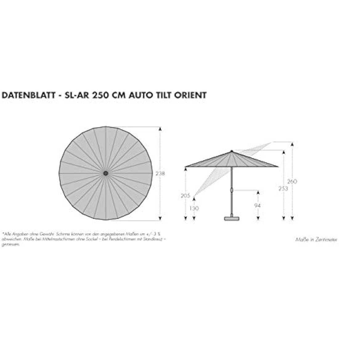 Doppler Parasol Asia Look SL-AZ Auto Tilt 250 cm Nature I Garden Umbrella Bendable I Crank Umbrella with UV Protection 50+ I Crank Umbrella Made of Aluminium I Rainproof Polyester Umbrella Roof