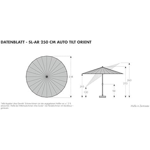Doppler Asia Look SL-AZ Auto Tilt Parasol, 250 cm, Anthracite, Garden Umbrella, Bendable, Crank Umbrella with UV Protection 50+, Aluminium Crank Umbrella, Rain-Repellent Polyester Canopy