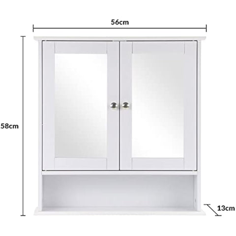 Taylor & Brown Maine White Double Mirrored Door Bathroom Cabinet with Storage Shelf Bathroom Home Furniture Decorative Stylish Design