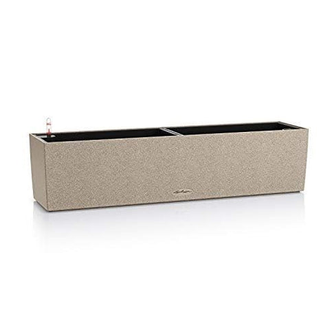 Lechuza BALCONERA Stone 80 Self Watering Planter Plastic Indoor/Outdoor Flower Plant Pot Table and Window Box with Drainage Hole H19 L79 W19 cm Sand