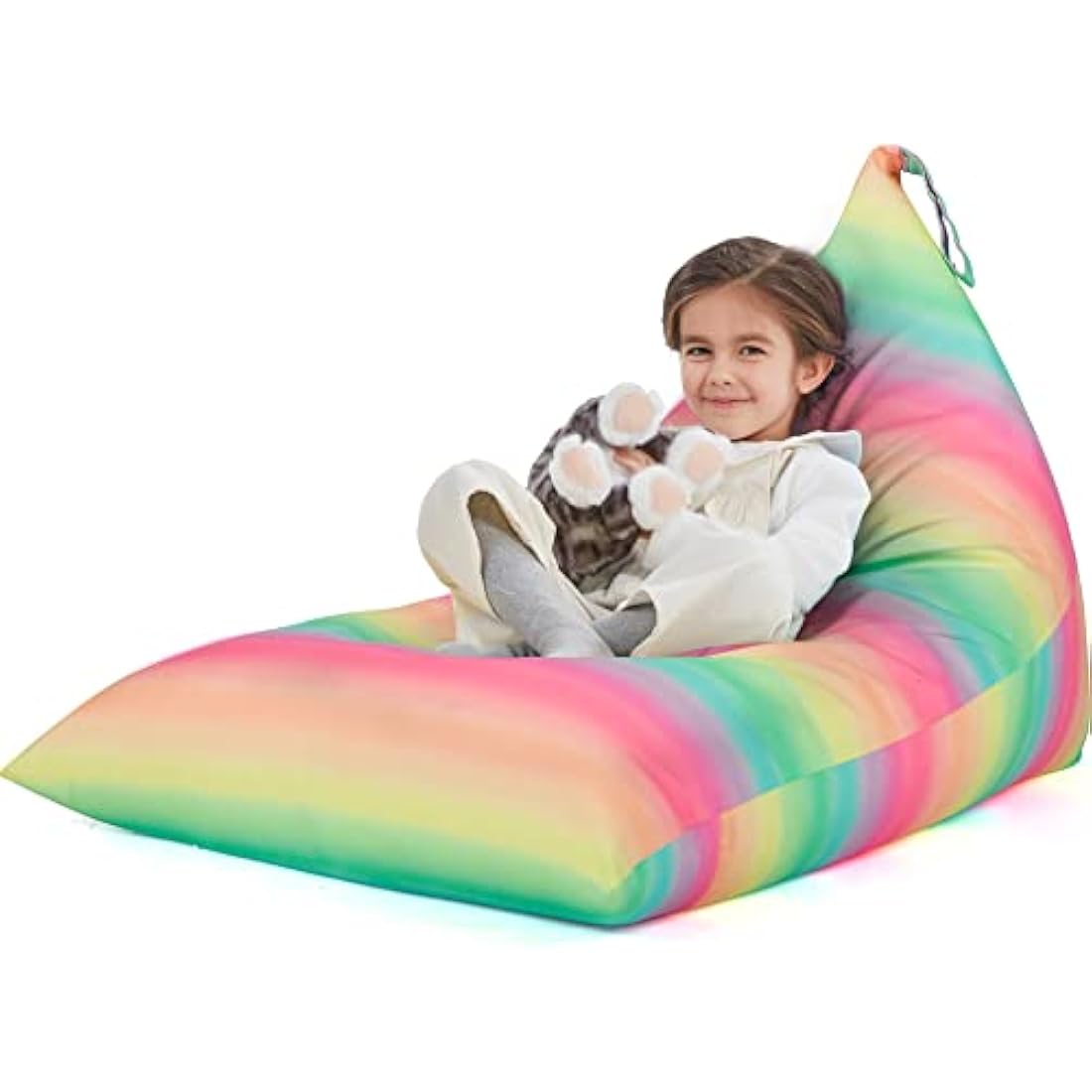 Nobildonna Stuffed Animal Storage Bean Bag Chair Cover Only for Kids and Adults, Extra Large Beanbag Without Filling Plush Toys Holder and Organizer- Premium Canvas 250L (Rainbow Stripes)