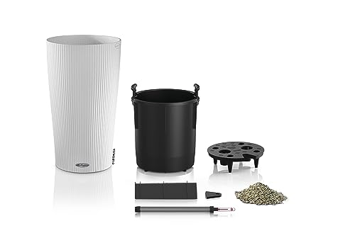 Lechuza CILINDRO Color 32 Self Watering Planter Garden Plastic Indoor and Outdoor Flower Plant Pot with Drainage Hole D32 H56 cm White