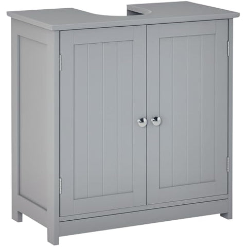 kleankin 60x60cm Under-Sink Storage Cabinet w/Adjustable Shelf Handles Drain Hole Bathroom Cabinet Space Saver Organizer Grey