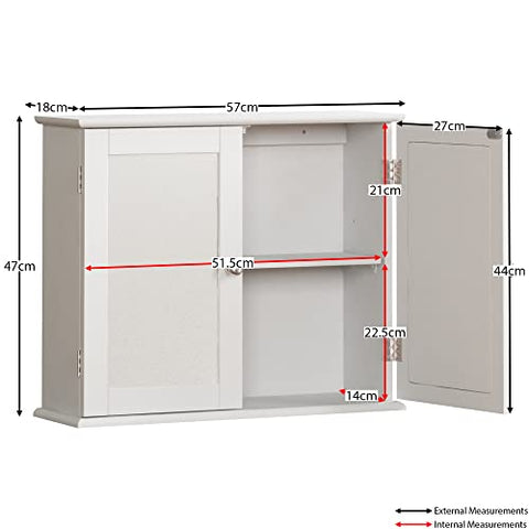 Bath Vida Priano Double Door Mirrored Bathroom Cabinet Storage Cupboard Wall Mounted, White