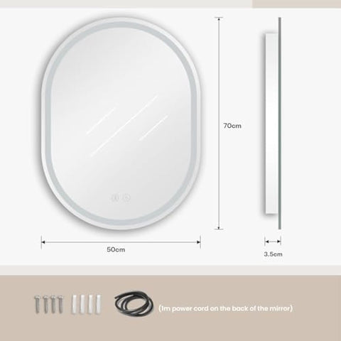 Dripex 500 x 700 mm Bluetooth Oval Bathroom LED Mirror, Illuminated Backlit Wall Mounted Mirror with Demister, Anti-fog, 3 Lighting Modes, Dimming Light, IP44