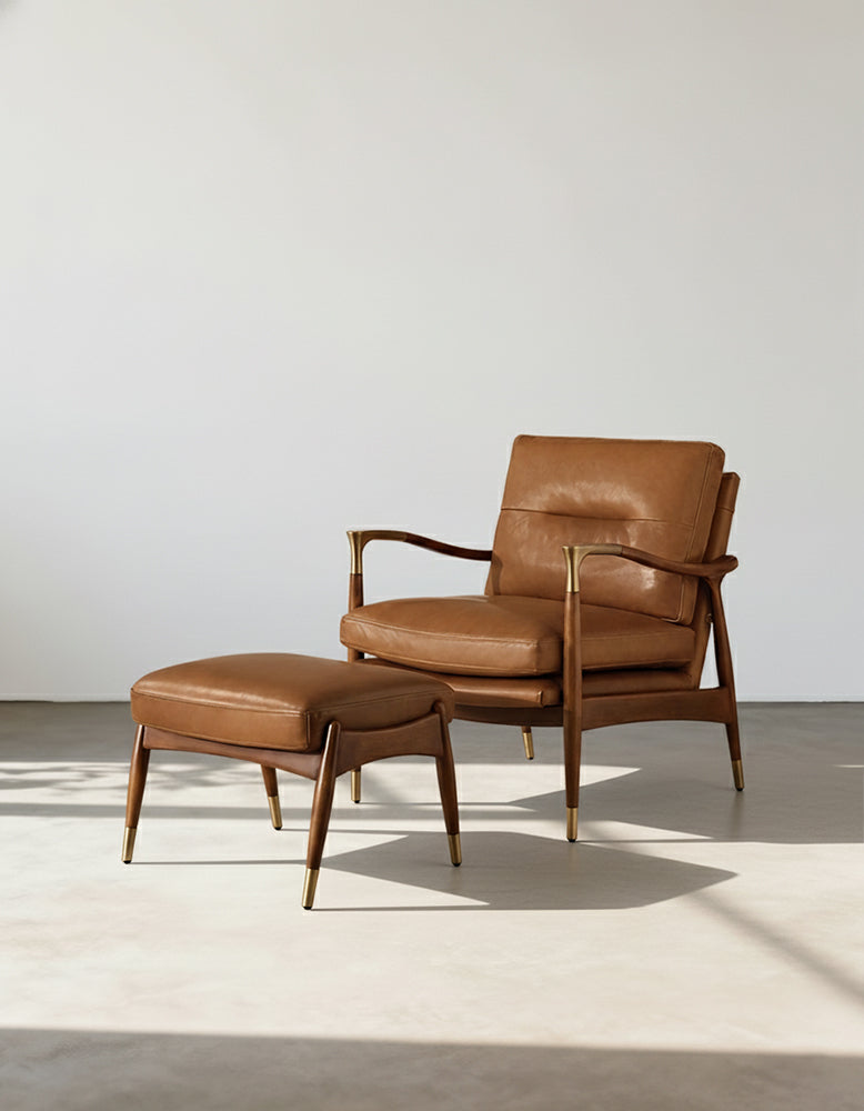 Aizawa Lounge Chair With Footstool, Real Leather