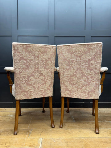 Pair Antique Pink Upholstered Bedroom Armchairs Chairs Mahogany Salon Seats