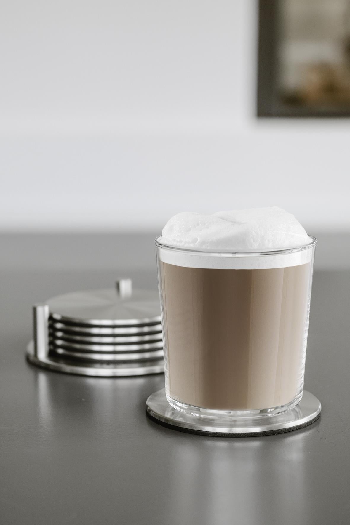 Zack Regio Brushed Stainless Steel Coaster Set with Stand | Set of 6