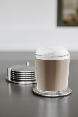 Zack Regio Brushed Stainless Steel Coaster Set with Stand | Set of 6