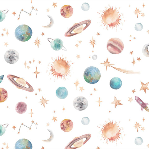 Watercolour Planet Wallpaper | Solar System, Stars & Rockets | Kids Bedroom