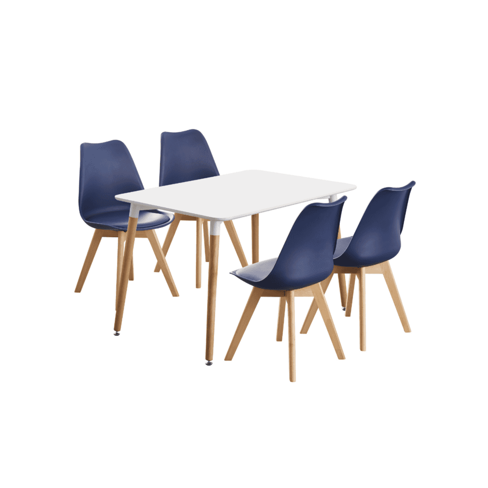White Halo Dining Table & Set of 4 Lorenzo Jamie Tulip Dining Chairs with Padded Seat