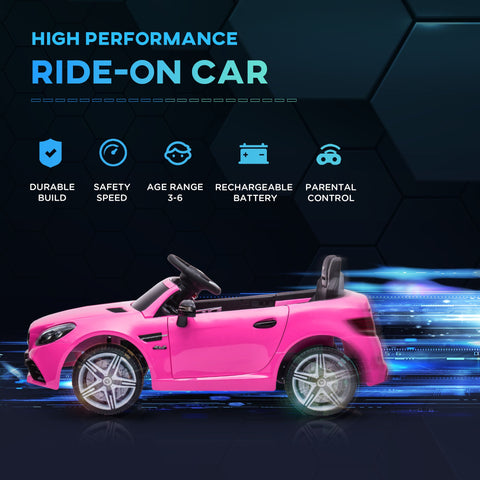 AIYAPLAY Benz SLC 300 Licensed 12V Electric Car for Kids, Kids' Electric Ride on with Parental Remote, Music Lights, Suspension Wheels for 3-6 Years, Pink