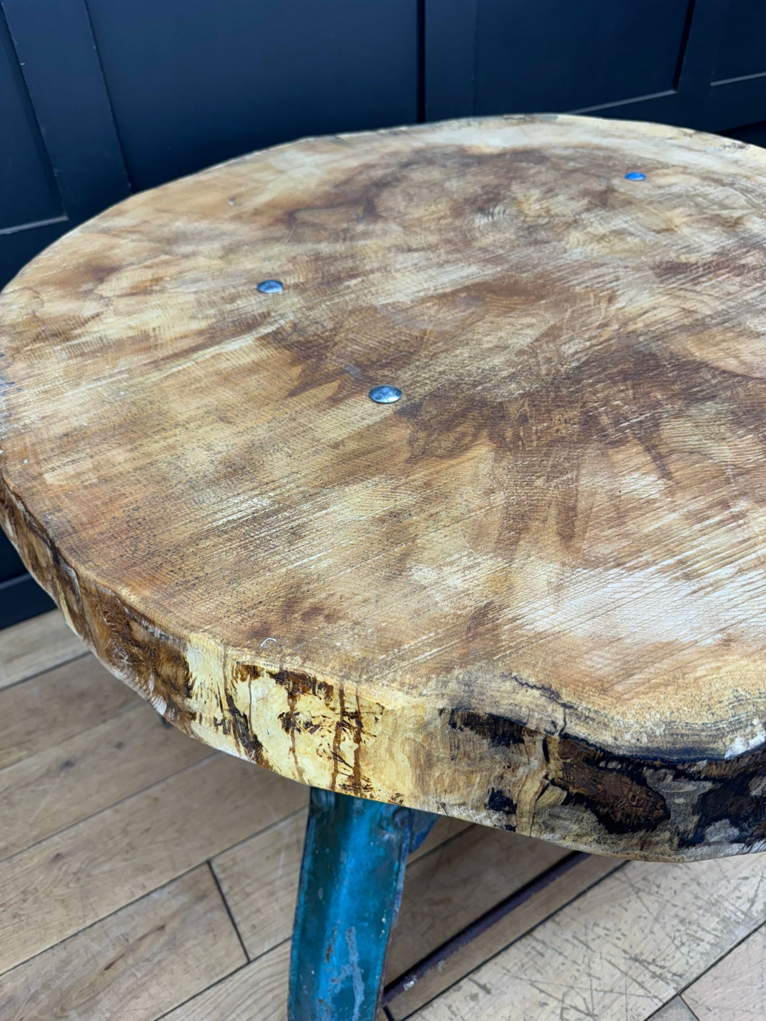 Vintage Industrial kitchen Dining Table Island Bar Maple Top Cast Iron Base