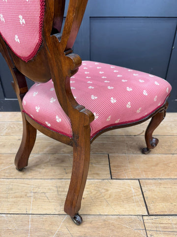Victorian Carved Walnut Nursing Chair – Scroll Legs & Red Side Bedroom Chair