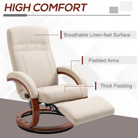 HOMCOM 135\'c2\'b0 Manual Reclining Swivel Chair, with Footrest - Beige
