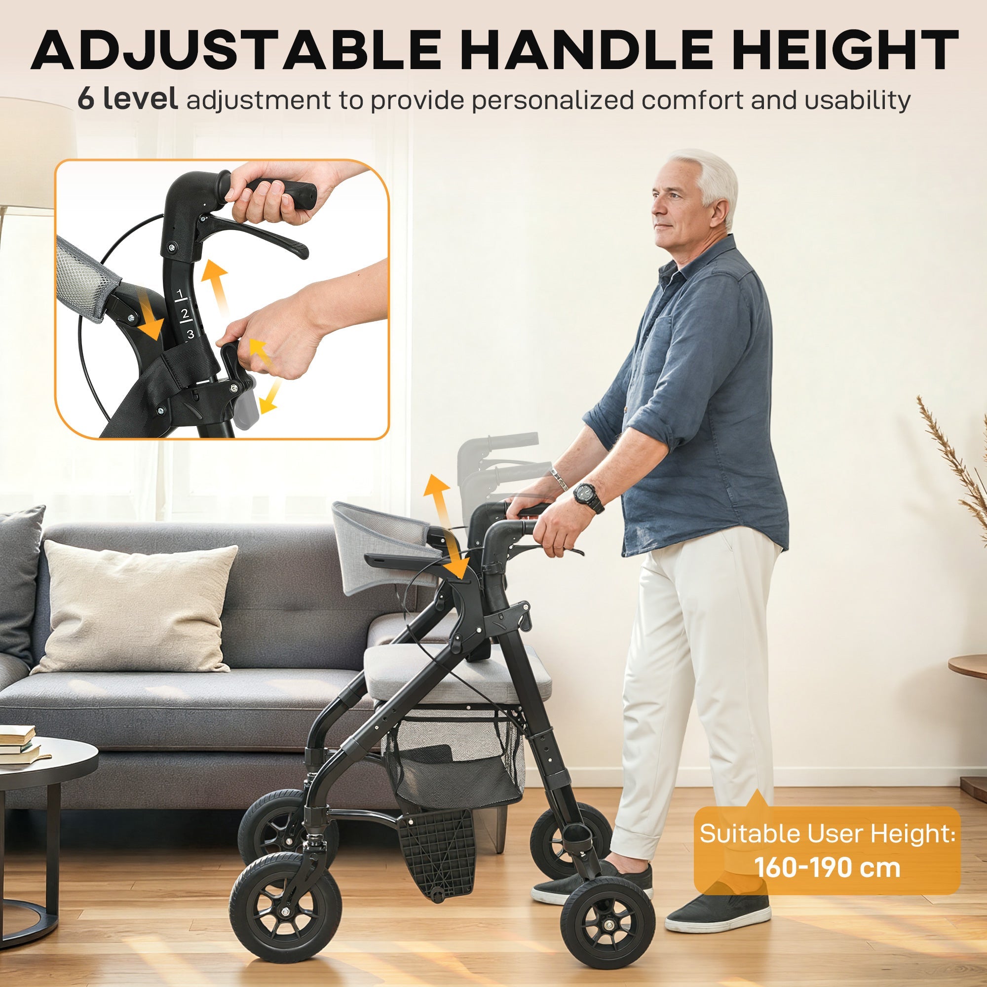 HOMCOM Rollator Walker Wheelchair, with Seat - Grey