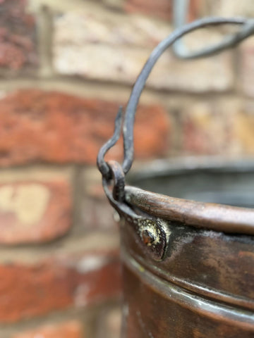Antique Copper Cauldron Pot with Riveted Iron Handle & Dovetail Planter Pot  B