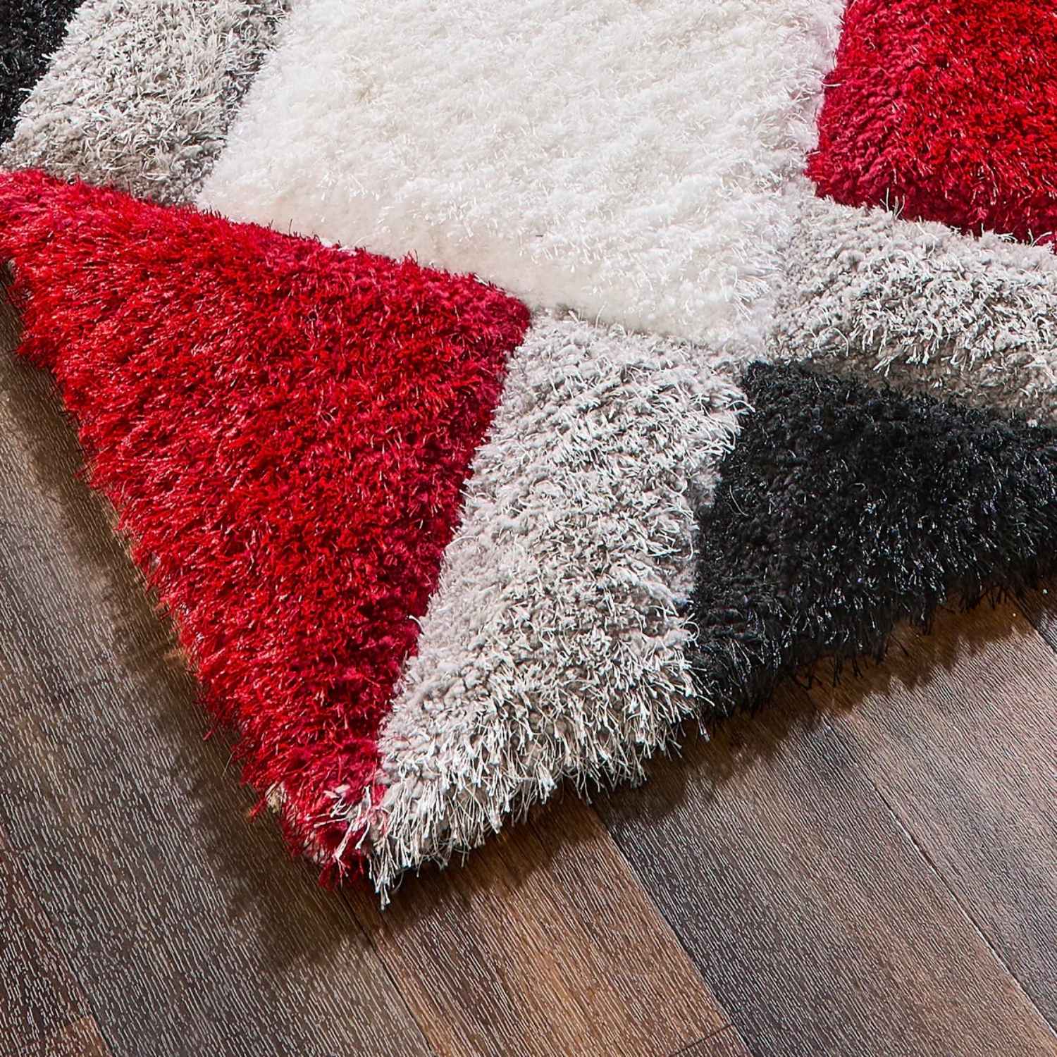 3D Red Geometric Shaggy Rug