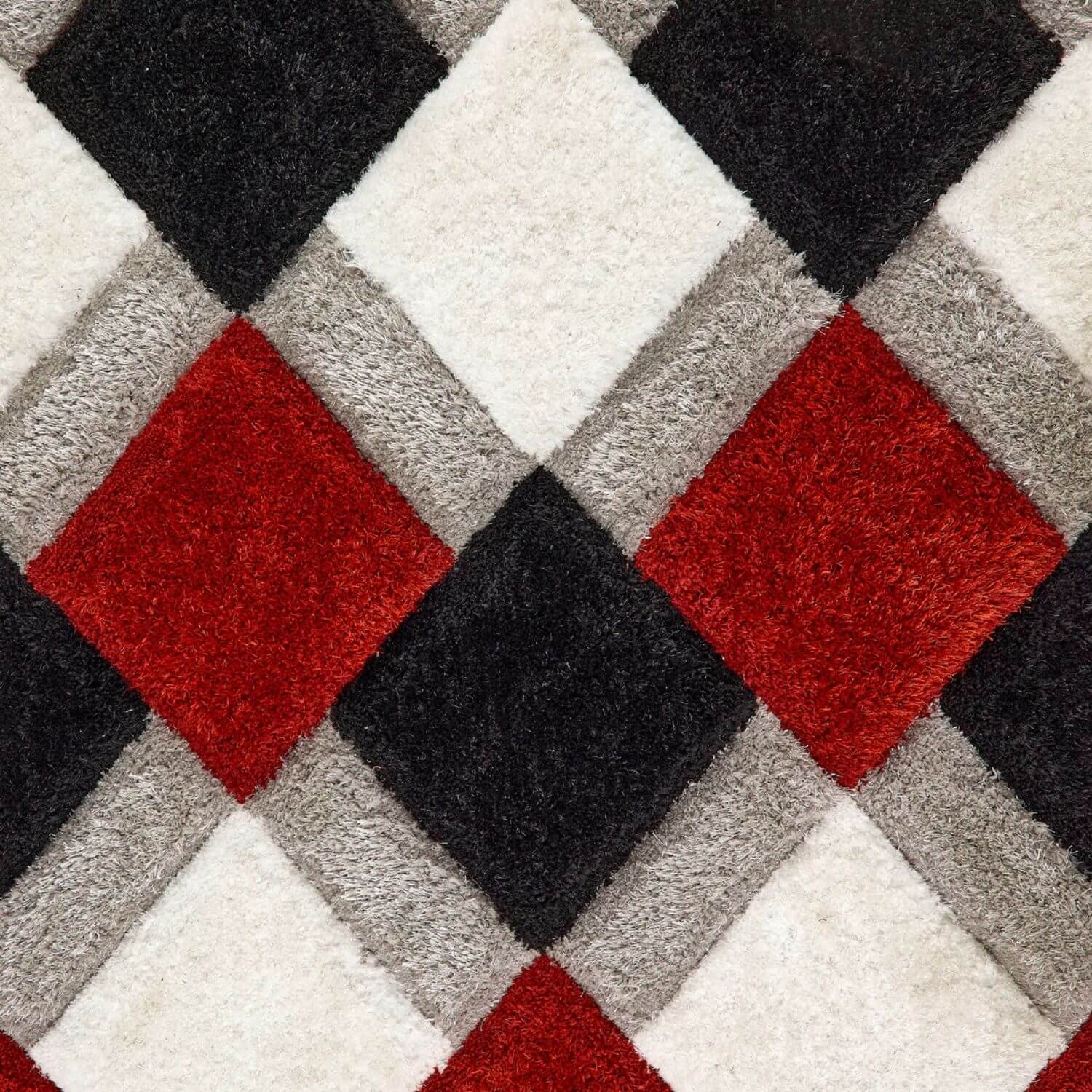 3D Red Geometric Shaggy Rug