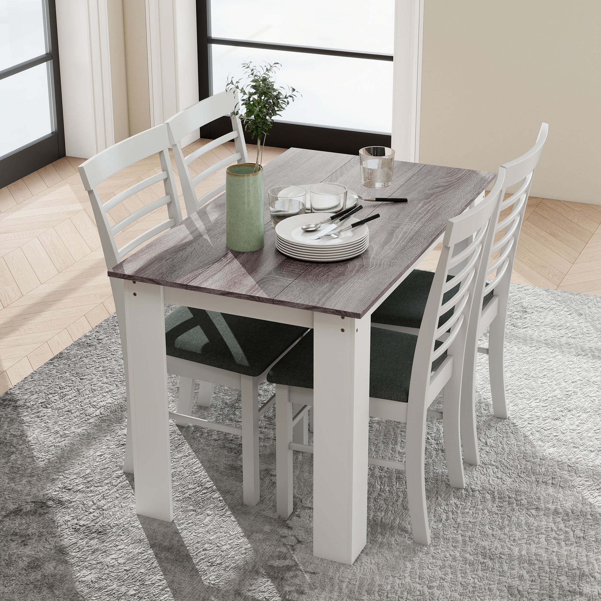 HOMCOM Dining Table for 4-6 People, Kitchen Table with Wood Effect for Dining Room, Grey