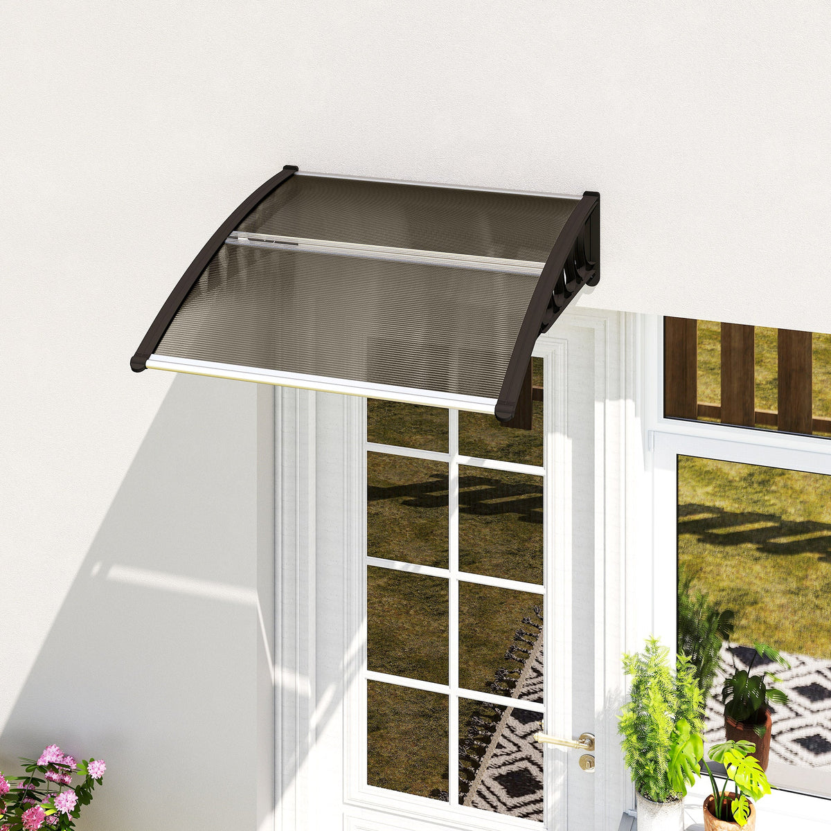 Outsunny Front Door Canopy, Outdoor Awning, Rain Shelter for Window, Porch and Front/Back Door, 103 x 96.5 cm, Brown
