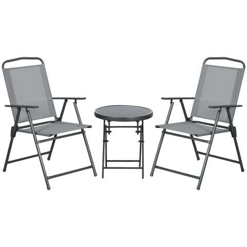 Outsunny Three-Piece Garden Seat Set, with Glass-Top Table - Light Grey